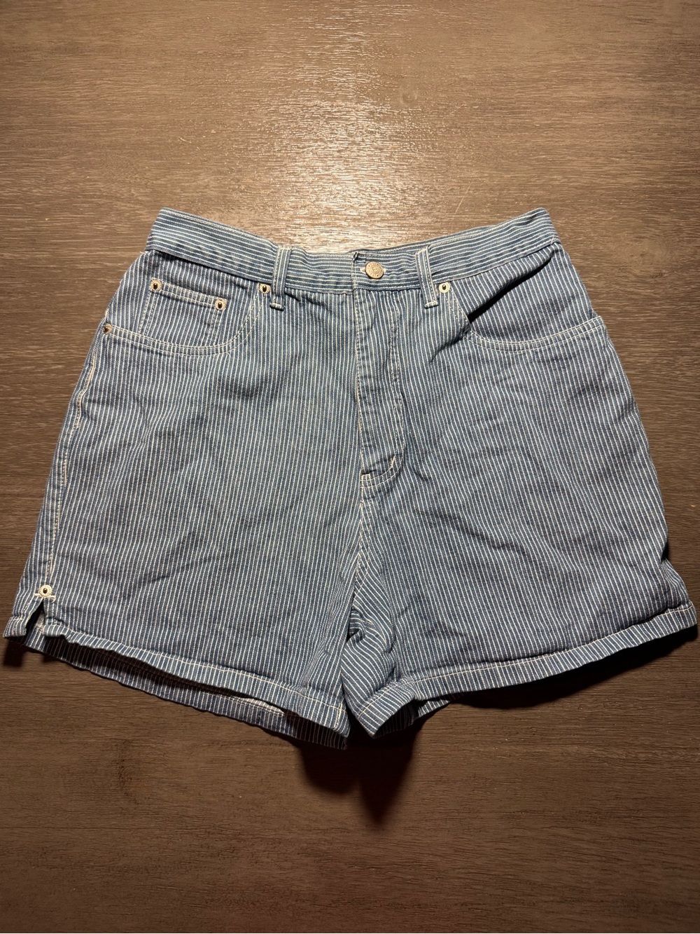 Vintage 90s BillBlass Jean Shorts Denim Blue White Pin Striped 8 M 27